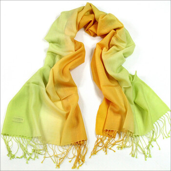 铁面人100%全羊毛超柔精纺长围巾披肩 果绿至黄色渐变