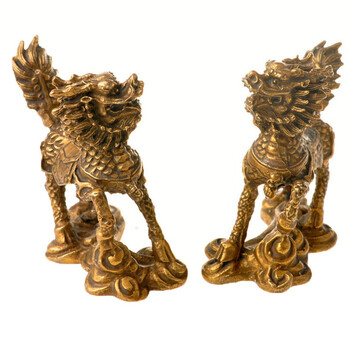 臻佳 开光3寸踏云麒麟 一对财富铜麒麟 家居富贵吉祥摆件