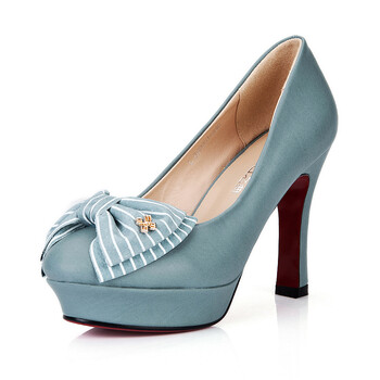 名典女鞋 2012秋季新款软面pu蝴蝶结细高跟女单鞋 y220001 兰色 39码