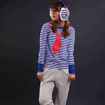 上海回力 经典 海魂衫男女款长袖t恤海魂条纹 海军衫情侣大码 红领巾