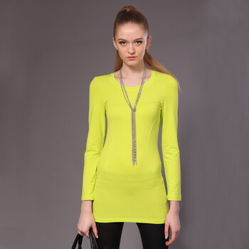 菲特丽春装新款修身圆领t恤内搭长款长袖t恤打底衫女装232302 苹果绿