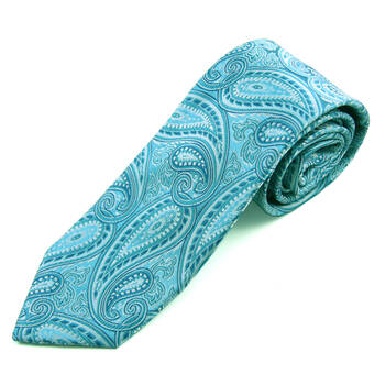de lisle 9cm 男士正装真丝领带 佩斯里花纹 青色