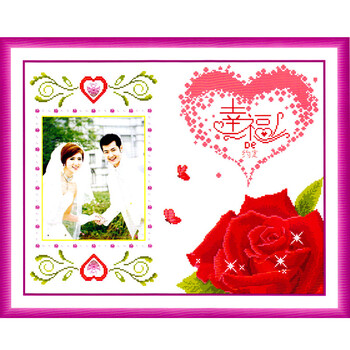 绣美人图案印好格子的十字绣幸福之恋结婚喜庆房间装饰挂画相片版