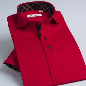 深海deepocean中国红场合必备纯棉免烫抗皱男士短袖红色衬衫 ddxc550s