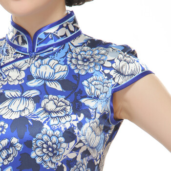 2013夏季新款 女士 重磅真丝 青花瓷旗袍 复古改良时尚 qr516 蓝色 s