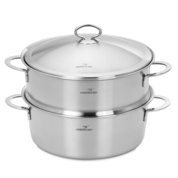 家居大厨(Homichef)不锈钢抛物型二层蒸锅二用加厚三层复底无涂层汤锅蒸格电磁炉通用 24cm