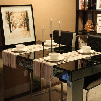 e家饰界 灰白蓝条简约现代布艺桌旗餐桌垫餐垫隔热垫 灰白蓝条 30cm*