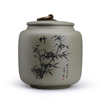 
                                                                                宏中紫砂茶叶罐大号手工存茶醒茶密封罐普洱罐茶叶缸茶盒茶叶盒茶具礼盒套装梅兰竹菊 绿泥                