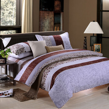 巴黎春天家纺 全棉纯棉斜纹磨毛磨绒活性印花四件套床上用品套件 草叶