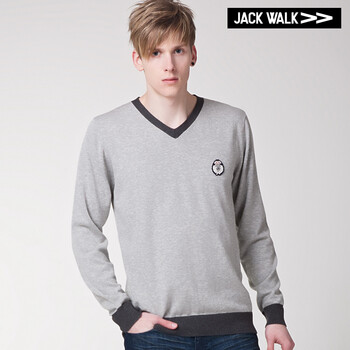 jackwalk休闲男装 全棉素色印度绣花合体版毛衫 b01310