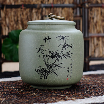 
                                                                                宏中紫砂茶叶罐大号手工存茶醒茶密封罐普洱罐茶叶缸茶盒茶叶盒茶具礼盒套装梅兰竹菊 绿泥                