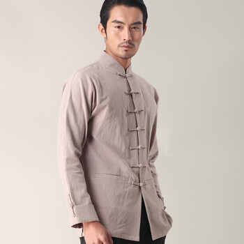 柒唐中国风立领衬衫 中式改良民族服装棉麻唐装男长袖衬衣 时尚传统