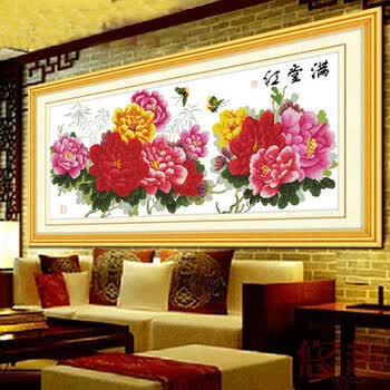 悠趣 精准印花布十字绣套件 满堂红二 生态棉线 120*53cm 中格3股绣