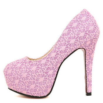 2013秋季新款细跟防水台蕾丝超高跟鞋纯色圆头女鞋子单鞋婚鞋831 粉色