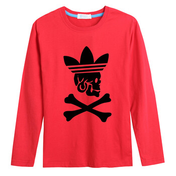 时尚个性男士长袖加肥加大码纯棉t恤潮男宽松打底衫 海盗旗 红色 5xl