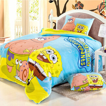 【恋爱家纺】儿童珊瑚绒卡通三件套 kt猫 海绵宝宝珊瑚绒床上用品三