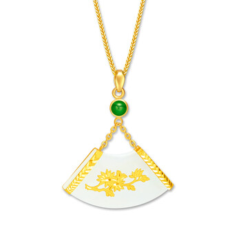 华昌珠宝 和田玉千足金 金镶玉吊坠 繁花似锦价格(怎么样)_易购项链