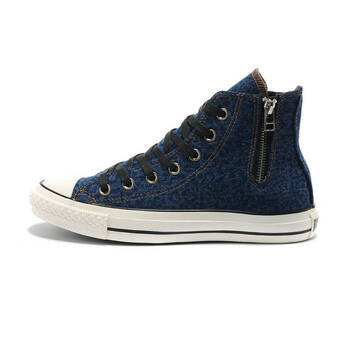 > 匡威converse 牛仔风豹纹图案侧拉链男式高帮帆布鞋 牛仔蓝136139