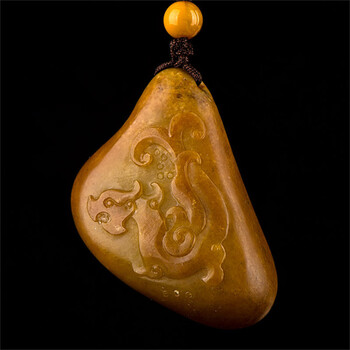 御府新疆和田玉黄玉籽玉龙凤呈祥挂件