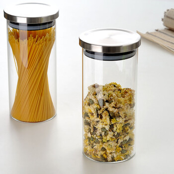 
                                        左茗右器 茶叶罐耐热玻璃存茶罐 透明食物储物罐 花茶叶盒奶粉食品密封罐防潮保鲜盒干果瓶子 硅胶盖中号800ML                