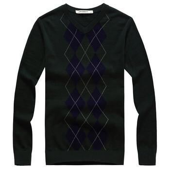 杰米克2013秋冬新款男士商务休闲100%羊毛菱形v领针织衫342601 海藻绿