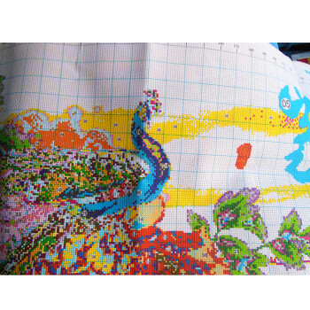 
                                        世轩 十字绣精准印花 家和万事兴孔雀牡丹 十字绣3d 十字绣 客厅 大画 11CT精准印花棉线1米65                