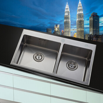 卡希亚304手工槽 双槽 不锈钢拉丝水槽 台上台下洗菜盆水槽 双槽台上