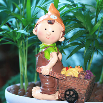 时尚可爱创意礼品迷你树脂娃娃摆件 情侣礼物水果拉车小孩情侣一对