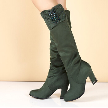 戈美其女鞋冬季新款女靴长靴子长筒靴高跟鞋子121518 墨绿色 37