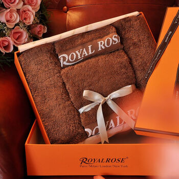 
                                        ROYALROSE皇室玫瑰 埃及长绒棉全棉毛巾三件套浴巾面巾方巾礼盒套装 咖啡色                