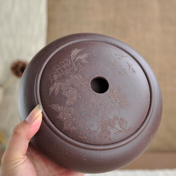 宏中 宜兴紫砂 茶叶罐 普洱茶缸 存茶罐 紫砂缸 普洱醒茶罐 老紫砂扁罐-小号