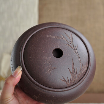 宏中 宜兴紫砂 茶叶罐 普洱茶缸 存茶罐 紫砂缸 普洱醒茶罐 老紫砂扁罐-小号