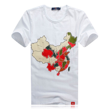天睿2013夏装新款休闲t恤 免烫处理地图印花拼接圆领短袖纯棉t恤 amn
