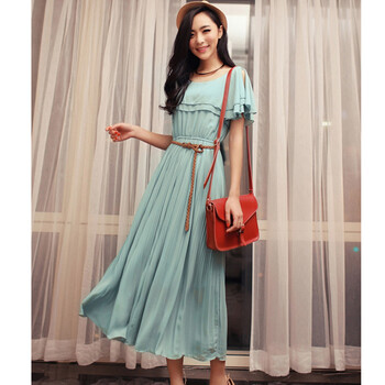 美尚华绣 新款荷叶边长裙春夏波西米亚长裙雪纺仙女裙子沙滩连衣裙ds2