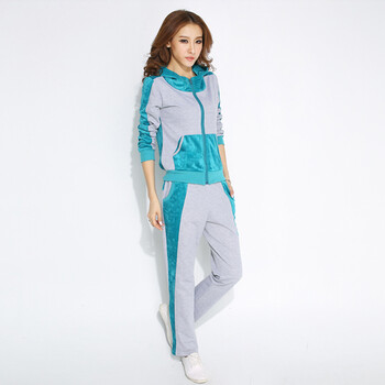 画梅鸟 秋装休闲套装韩版女装秋季天鹅绒拼接运动服套装时尚运动装