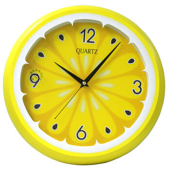 逸品轩 康巴丝机 14寸创意柠檬造型时钟 挂钟 客厅 静音 简约 黄色