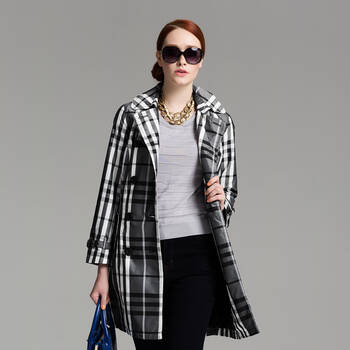 > 米兰登 中长款印花格子风衣 1b340043b0 黑白格 2xl