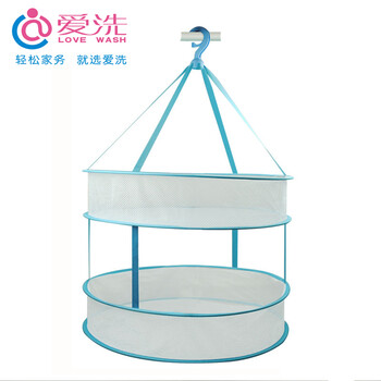 
                                        爱洗优质防风挂钩可晒毛衣袜子玩具 晒衣篮晾衣服网兜晾毛衣承重5公斤伸缩可折叠针织衫洗护晾 LS006-双层双围52cm                