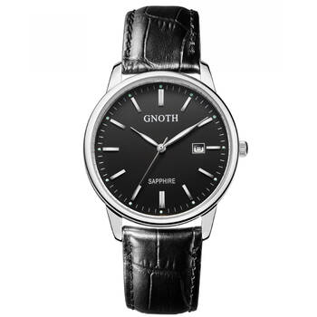 gnoth/格诺手表 真皮表带石英表 男女款情侣对表 蓝宝石玻璃6013 黑带