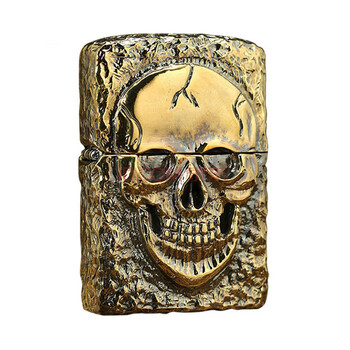 zippo 打火机 盔甲重金属/五面镀金贴章 超重手感 金色大骷髅jz39660