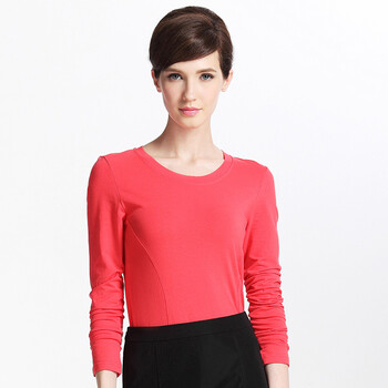 菲特丽春装新款修身圆领t恤内搭长款长袖t恤打底衫女装232302 胭脂红