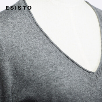 ESISTO 针织衫女装韩版春秋纯棉V领长袖套头修身中长款打底毛衣 1402 12灰色 欧洲S(中国码M码)