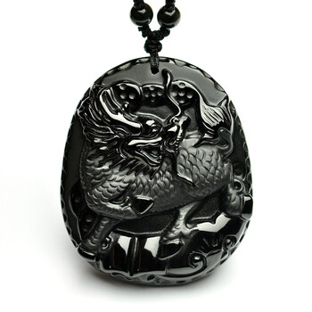 润玺黑曜石麒麟吊坠大号男款项链