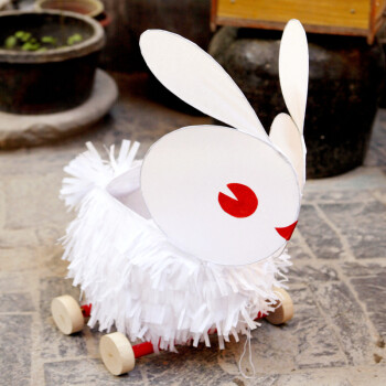 小鸡啄米兔子灯笼手工diy制作材料包新年元宵节传统儿童花灯古风轮子拖拉- 经典白色毛毛款