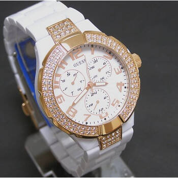 guess 女士时尚石英镶钻手表 白色