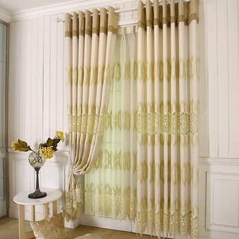 红山玉客厅卧室书房窗帘 高档半遮光成品窗帘纱帘 飘窗定制布料 米