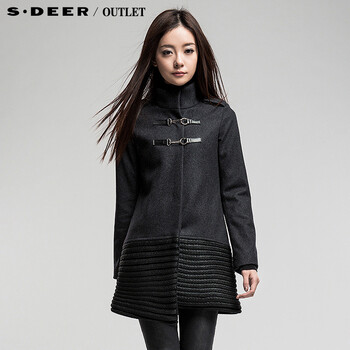 【大牌返场】圣迪奥 sdeer 2013冬装新款女装冬装毛线拼接错层摆大衣