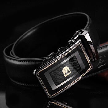 老人头laorentou 韩版时尚潮流男士牛皮皮带 自动扣真皮皮带 黑色 130