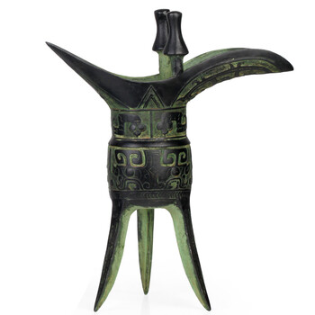 上善若水(sanstyle)青铜器三角杯摆件家居饰品工艺品摆设仿古道具2617