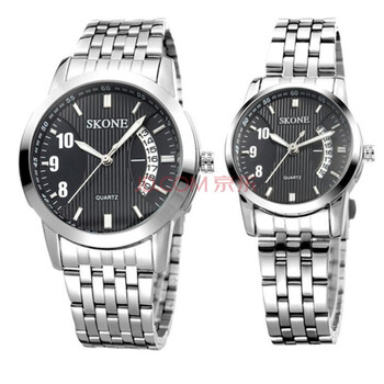 skone时空 时尚休闲男表 单日历 钢带商务手表 7213bg 玫瑰红色